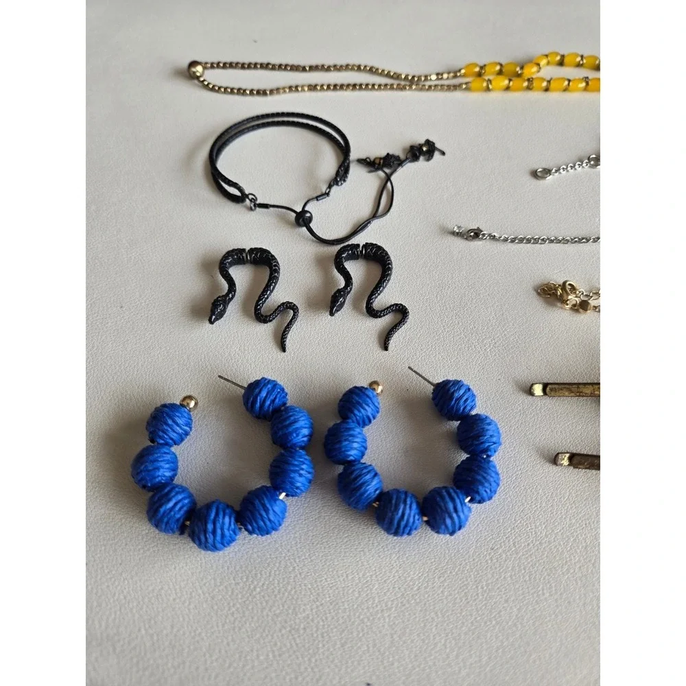 Vintage Jewelry Lot Visible Mix Necklaces Earrings‎ Rings + Glass Trinket Jar